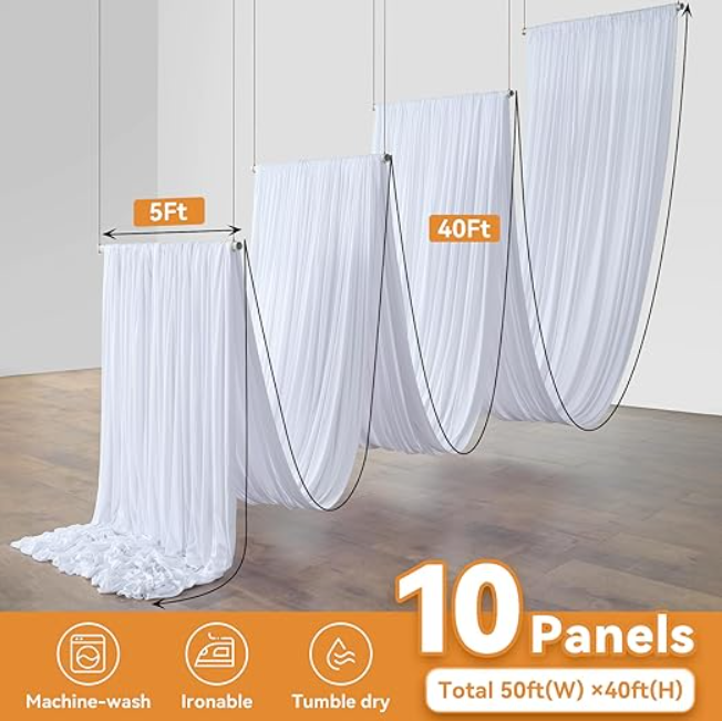 5x40ft White Ceiling Drapes