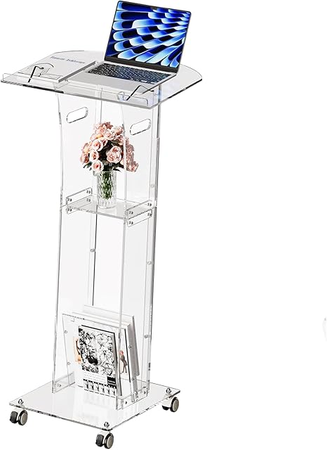 Acrylic Clear Rolling Wheel Podium Stand