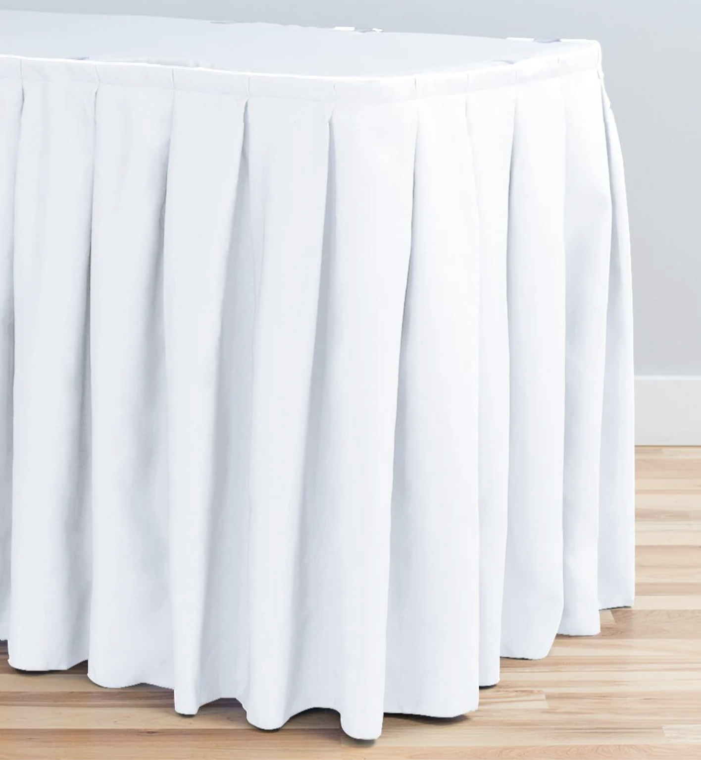 17FT White Pleated Polyester Table Skirt