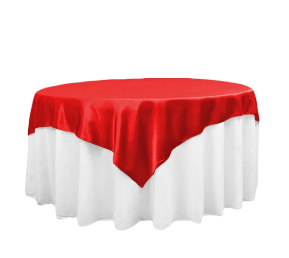 72 x 72 Red Seamless Satin Square Tablecloth Overlay