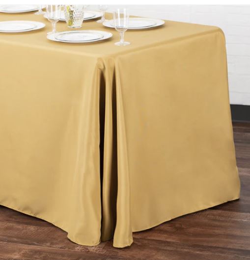 90x156 Rectangular Oblong Polyester Tablecloth  Gold