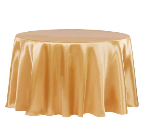 132 Round Gold Satin Tablecloth Antique
